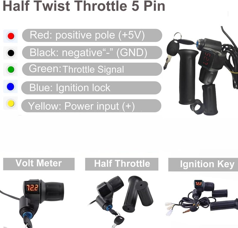 doinal Electric Twist Throttle Grips, Electric Scooter Three Speed Throttle Handlebar, LED Battery Voltage Display Electric Bike Throttle Accelerator Aluminium Speed Control - Image 2